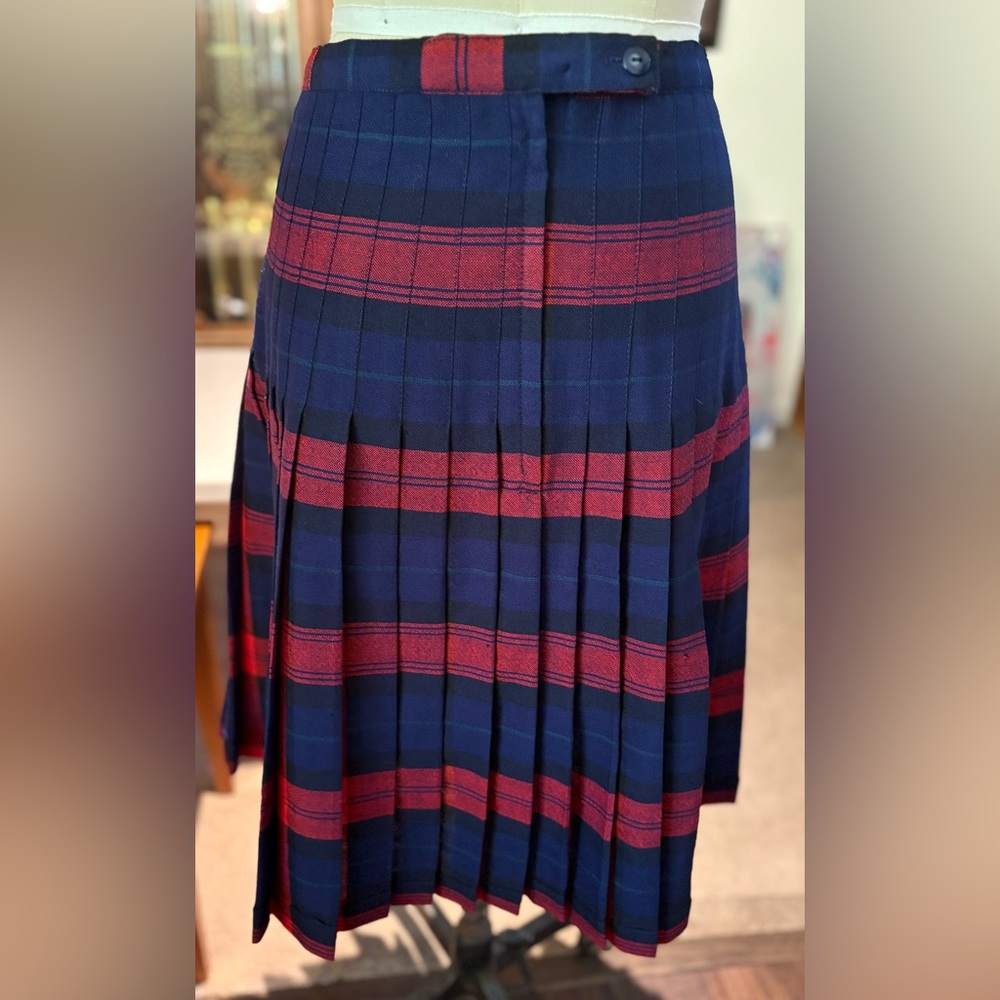 Vintage Highland Queen Red & Navy Plaid Tartan Wool Skirt - Picture 4 of 10